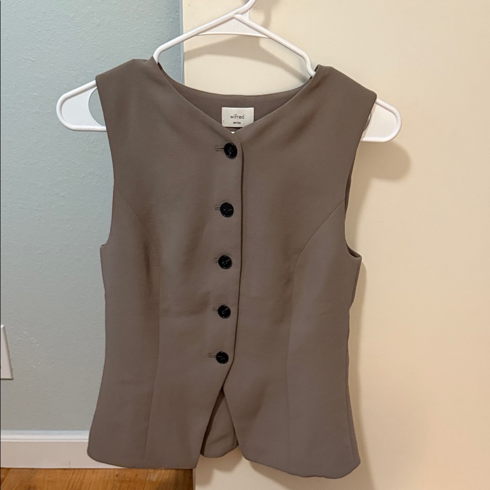 Wilfred Taupe Button-Up Blouse. Matching pants also for sale. Size 4.